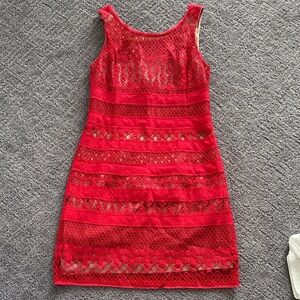 Red Lace Sleeveless Shift Dress - Unbranded